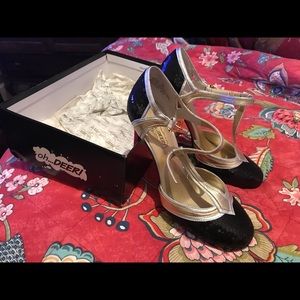 Multi color sequin and suede heels